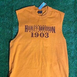 Harley Davidson Orange and Black Muscle Tee With Tags Size Large